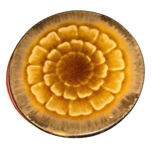 Pier 1 Akita Earthenware Plates Set of 4 Brown Gold‎ Floral Design Lotuas Flower